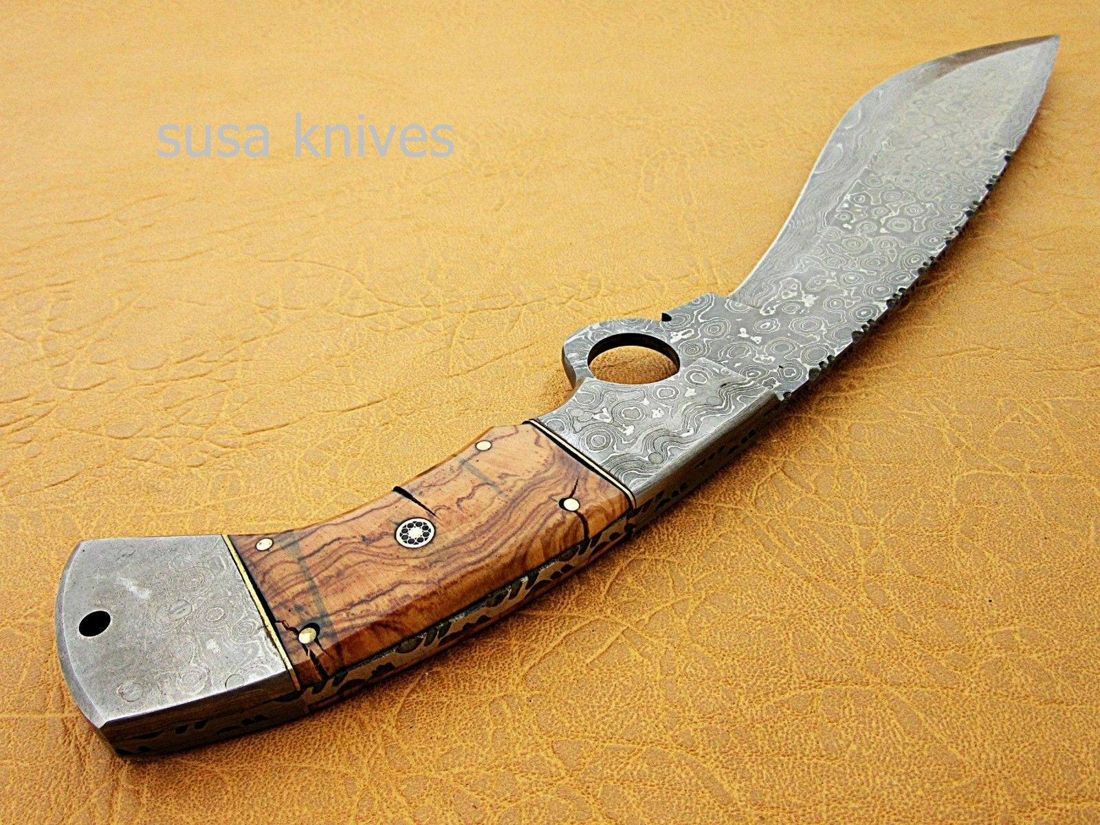 Kukri knife-Custom Handmade Damascus Steel kukri Knife Natural Rose Wood Handle - SUSA KNIVES