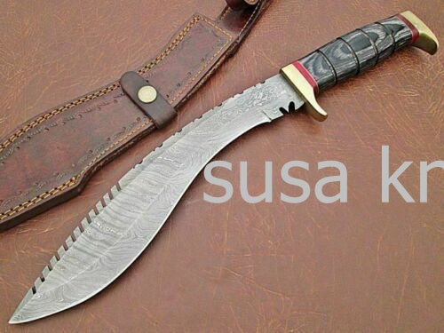 Custom Handmade Damascus Steel Kukri Style Hunting Knife - SUSA KNIVES