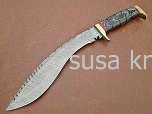 Custom Handmade Damascus Steel Kukri Style Hunting Knife - SUSA KNIVES