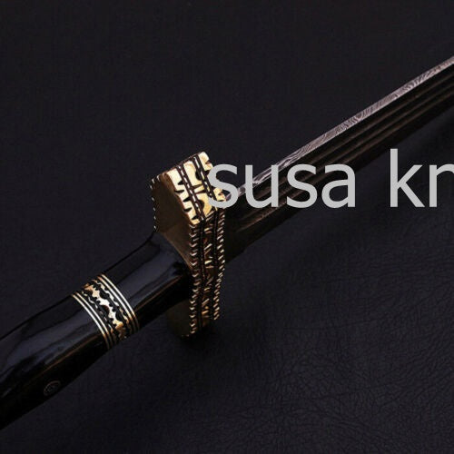CUSTOM HANDMADE DAMASCUS STEEL COLLECTIBLE BOWIE KNIFE WITH LEATHER SHEATH - SUSA KNIVES