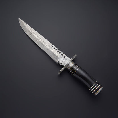 Damascus Steel Hunting Knife + Pouch Handcrafted Knife - SUSA KNIVES