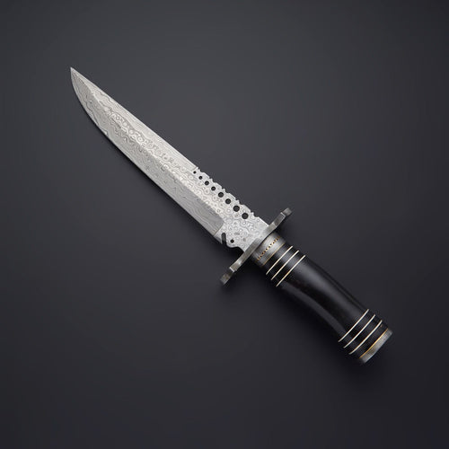 Damascus Steel Hunting Knife + Pouch Handcrafted Knife - SUSA KNIVES